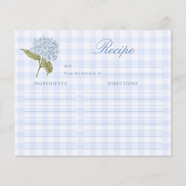 Tarjeta de Receta para Bridal Shower de Hortensia  (Anverso)