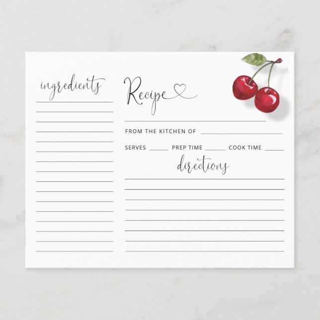 Tarjeta de Receta para Brindis de Boda de Cereza (Anverso)