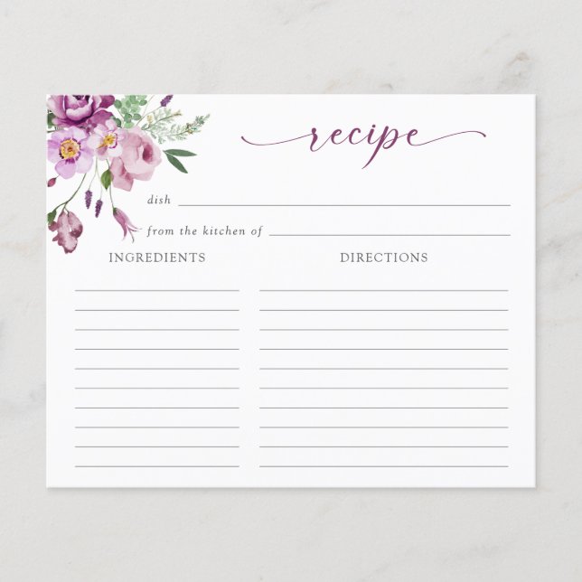 Tarjeta de Receta para Brindis Morado de Despedida (Anverso)