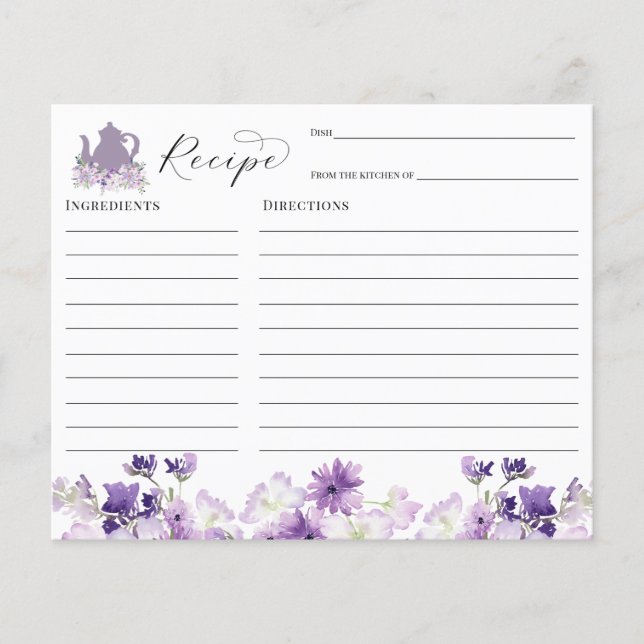 Tarjeta de receta para despedida de soltera con té (Anverso)