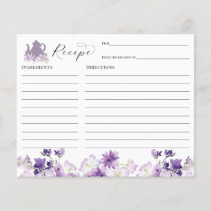 Tarjeta de receta para despedida de soltera con té