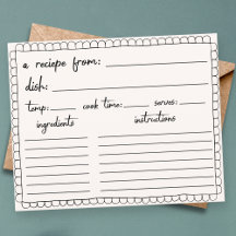 Tarjeta de receta para ducha con doodle para vieir