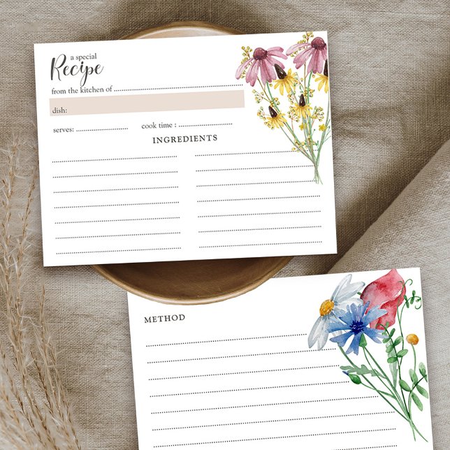 Tarjeta de receta para ducha de flores silvestres (Recipe Cards from my Wildflower Charm collection)