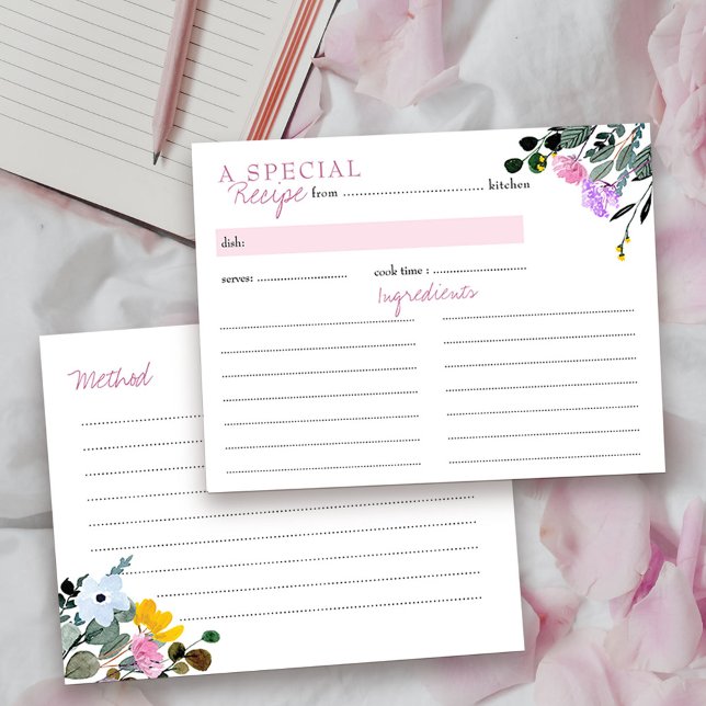 Tarjeta de receta para ducha de flores silvestres (Pretty recipe cards from my Wildflower Lawn Collection.)