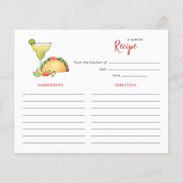 Tarjeta de receta para ducha de marea Taco y Tequi (Anverso)