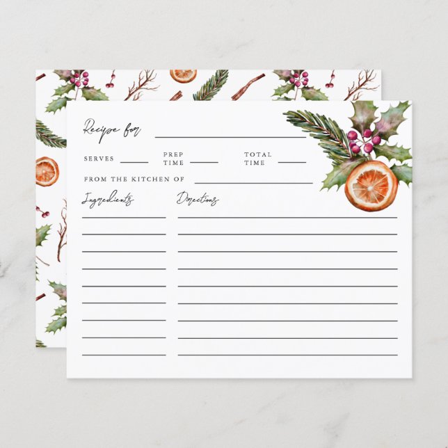 Tarjeta de receta para ducha de navidad (Anverso / Reverso)