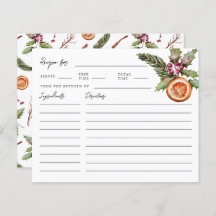 Tarjeta de receta para ducha de navidad