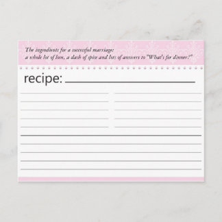 Tarjeta de receta para ducha de novia