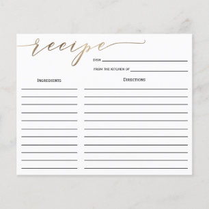 Tarjeta de receta para ducha de novia caligrafía d