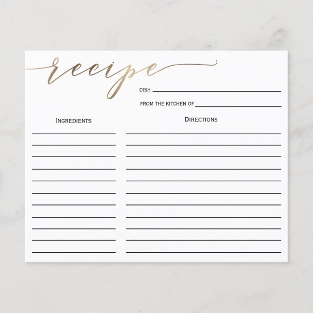 Tarjeta de receta para ducha de novia caligrafía d (Anverso)