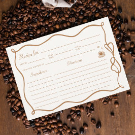 Tarjeta de receta para ducha de novia con café de