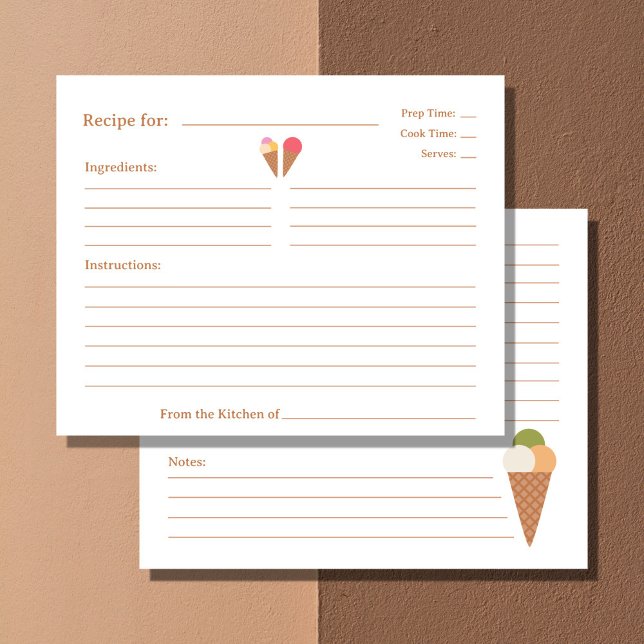Tarjeta de receta para ducha de novia con crema de (Ice Cream Bridal Shower Recipe Card)