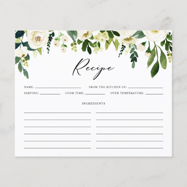 Tarjeta de receta para ducha de novia con flores d (Anverso)