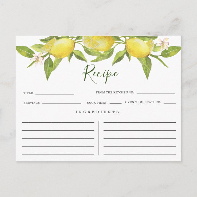 Tarjeta de receta para ducha de novia con flores d (Anverso)