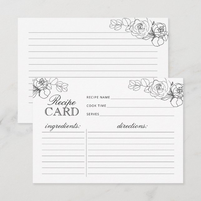 Tarjeta de receta para ducha de novia con flores n (Anverso / Reverso)