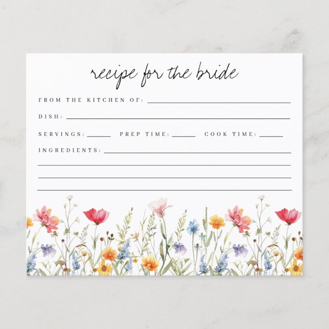 Tarjeta de receta para ducha de novia con flores s (Anverso)