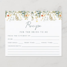 Tarjeta de receta para ducha de novia con flores s