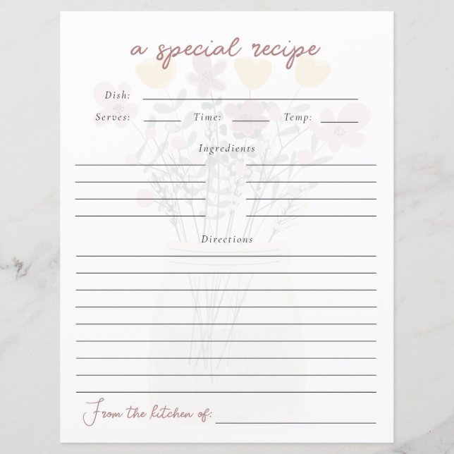 Tarjeta de receta para ducha de novia con flores s (Anverso)