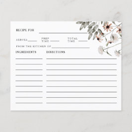 Tarjeta de receta para ducha de novia con flores s
