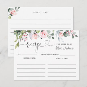 Tarjeta de receta para ducha de novia con rosas de