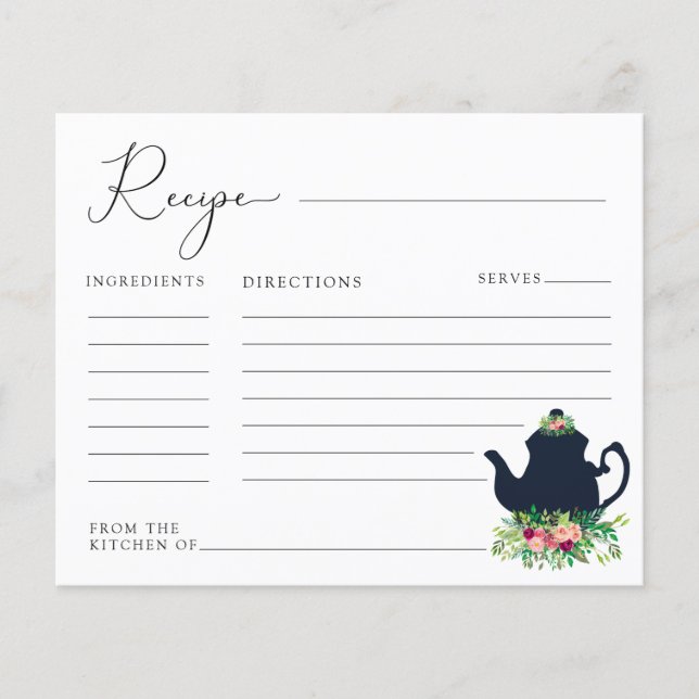 Tarjeta de receta para ducha de novia con té fiest (Anverso)
