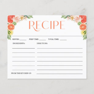 Tarjeta de receta para ducha de novia de cítricos