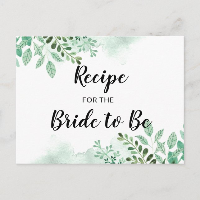 Tarjeta de receta para ducha de novia de follaje f (Anverso)