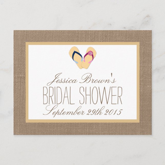 Tarjeta de receta para ducha de novia Flip-Flop Bu (Anverso)