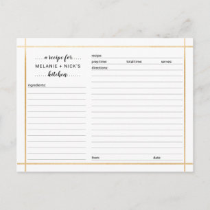 Tarjeta de receta para ducha de novia, marco de or