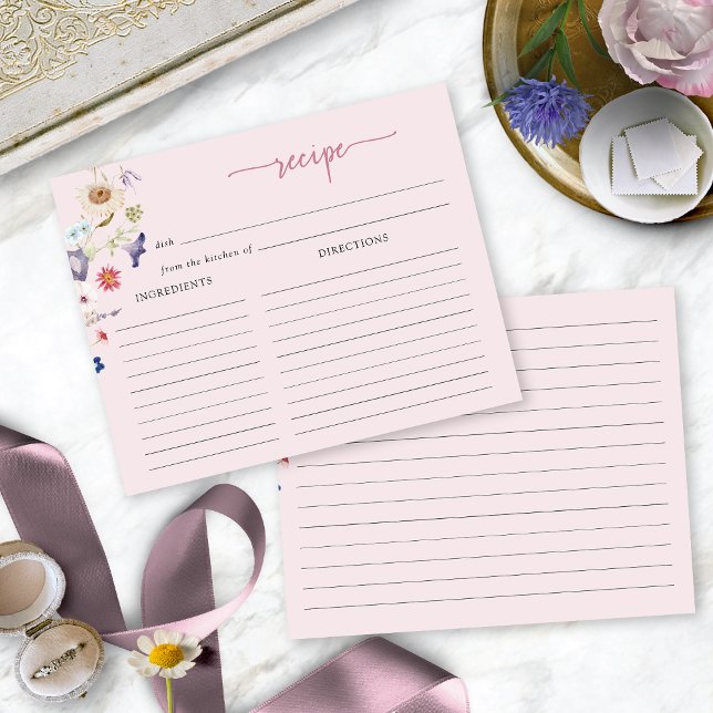 Tarjeta de receta para ducha de novia rosa (Pink Floral Bridal Shower Recipe Card by Painted Paperie
)