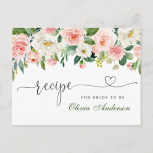 Tarjeta de receta para ducha de novia rosa de las 