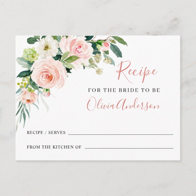 Tarjeta de receta para ducha de novia rosa de las  (Anverso)
