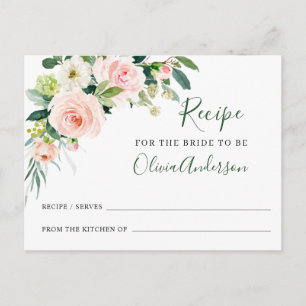Tarjeta de receta para ducha de novia rosa de las