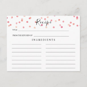 Tarjeta de receta para ducha de novia rosa y acuar
