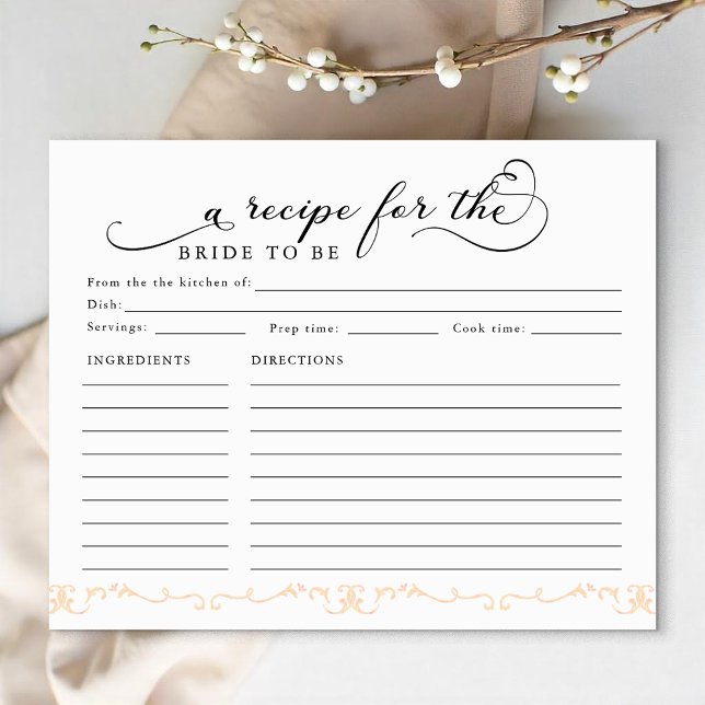 Tarjeta de receta para ducha de novia - Una receta (Bridal Shower Recipe Card Keepsake)