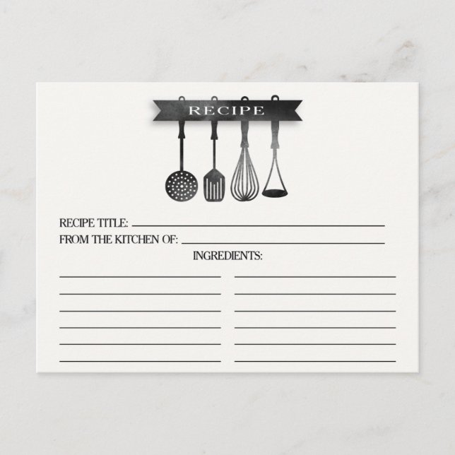 Tarjeta de receta para ducha de novia Utensilios d (Anverso)
