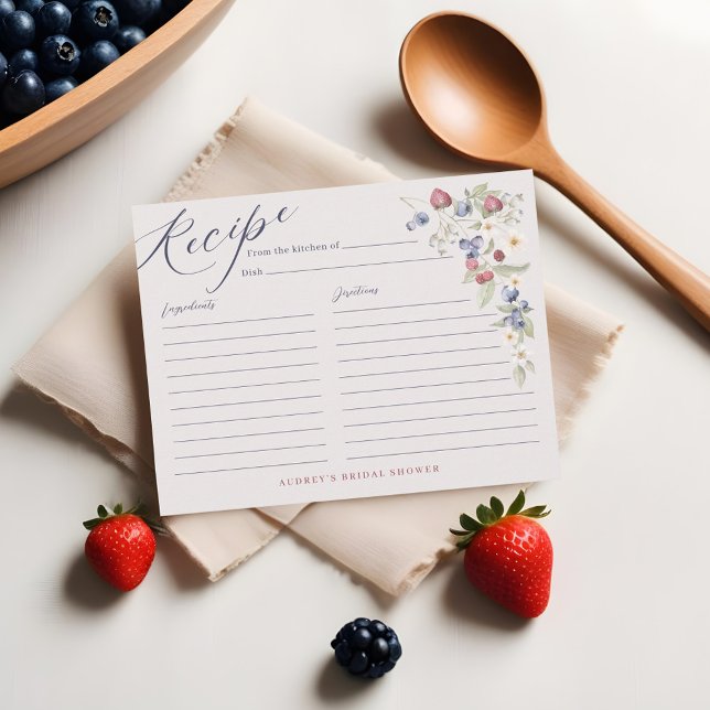 Tarjeta de receta para ducha dulce dulce de cereza (Wild berries Berry Sweet Bridal Shower Recipe Card Front)