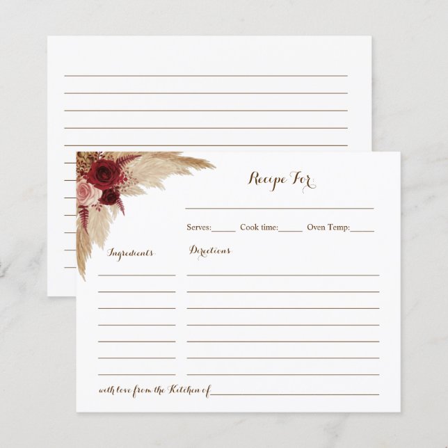 Tarjeta de receta para duchas de novias Boho Pampa (Anverso / Reverso)