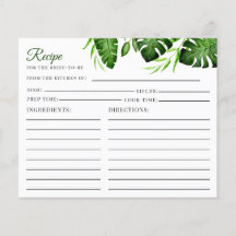 Tarjeta de receta para duchas de novias con hojas 