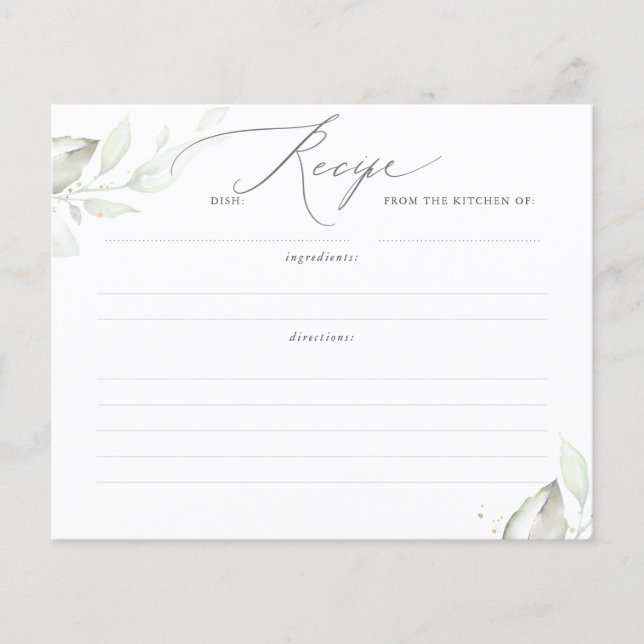 Tarjeta de receta para duchas de novias con verde  (Anverso)