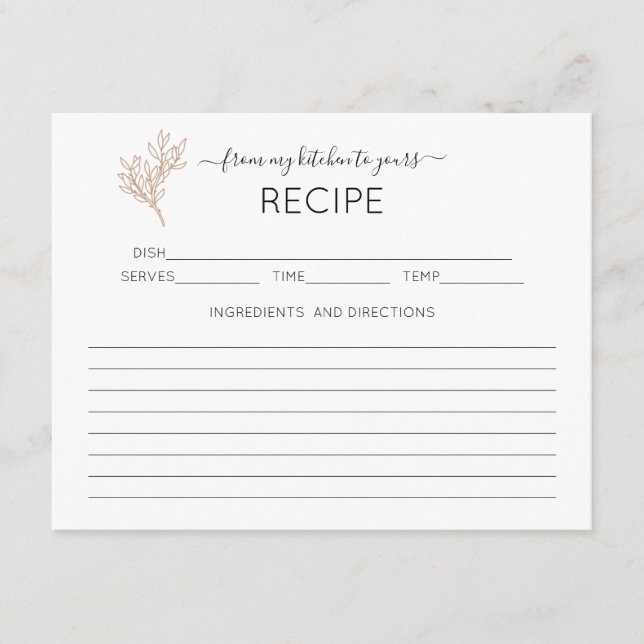 Tarjeta de receta para duchas de novias de vegetac (Anverso)