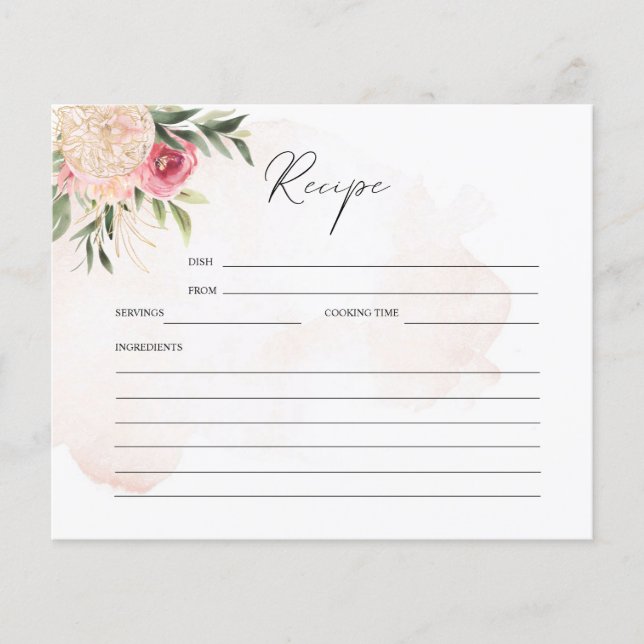Tarjeta de receta para duchas de novias Peony y Go (Anverso)