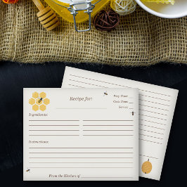 Tarjeta de receta para duchas nupciales de abeja y