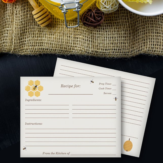 Tarjeta de receta para duchas nupciales de abeja y (Bee and Honeycomb Bridal Shower Recipe Card)