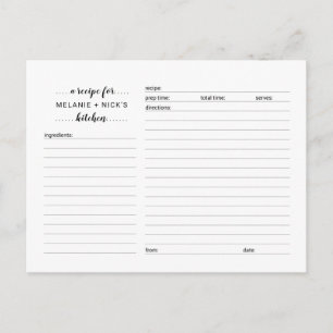 Tarjeta de receta para duchas nupciales, juego bla
