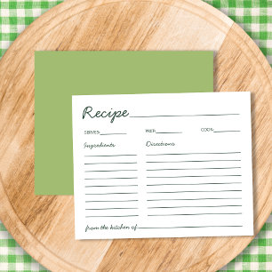 Tarjeta de receta para duchas verdes de Moda escri