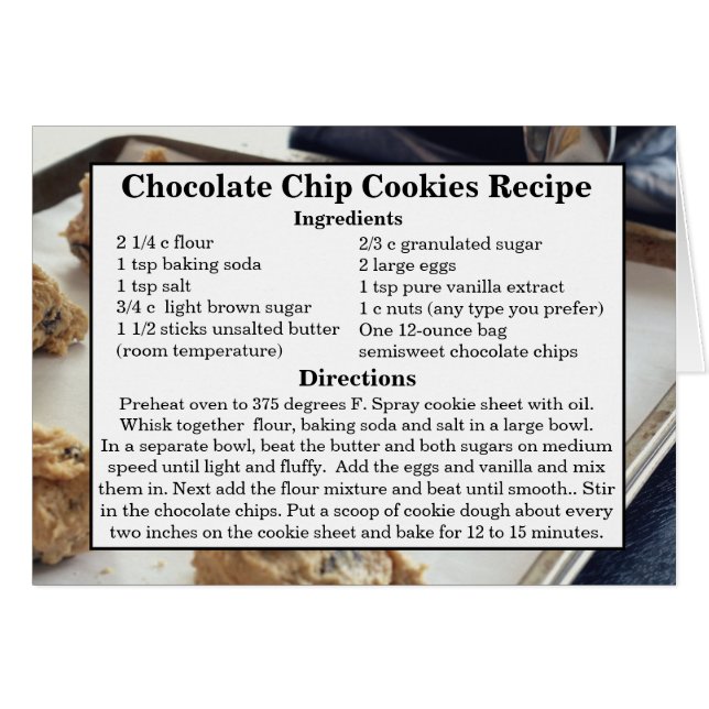 Tarjeta de receta para galletas de chocolate (Anverso (Horizontal))