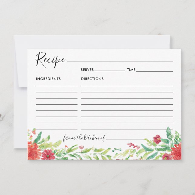 Tarjeta de receta para invitados con acuarela de c (Anverso)