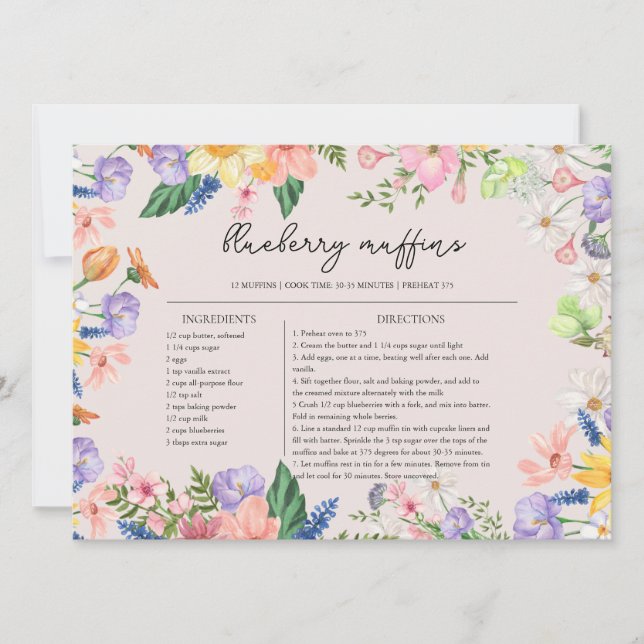 Tarjeta de receta para la boda de primavera de flo (Anverso)