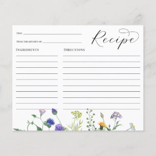 Tarjeta de receta para la ducha de flores silvestr